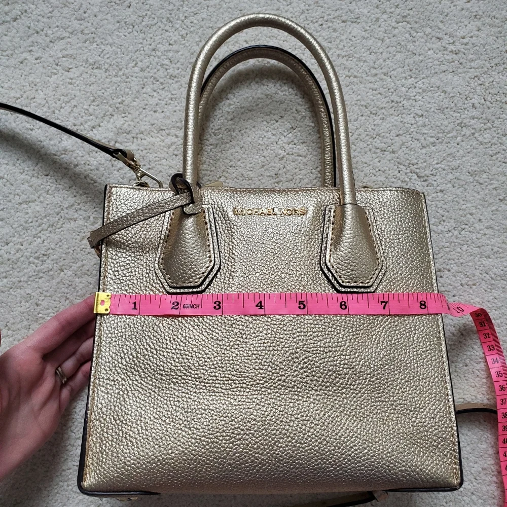 Michael Kors Metallic Gold Leather Mercer Crossbody Tote Bag